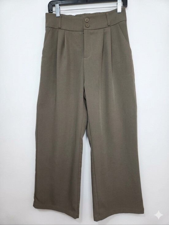 KCZOY Pants - Pleated High-Rise Wide Leg Pants in Olive